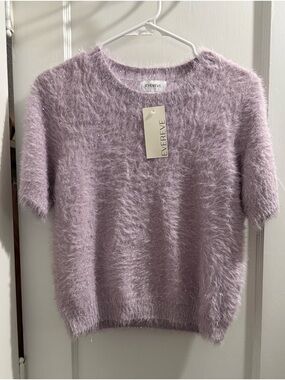 Evereve orchid/lavendar Fuzzy Short-Sleeve Crew Sweater